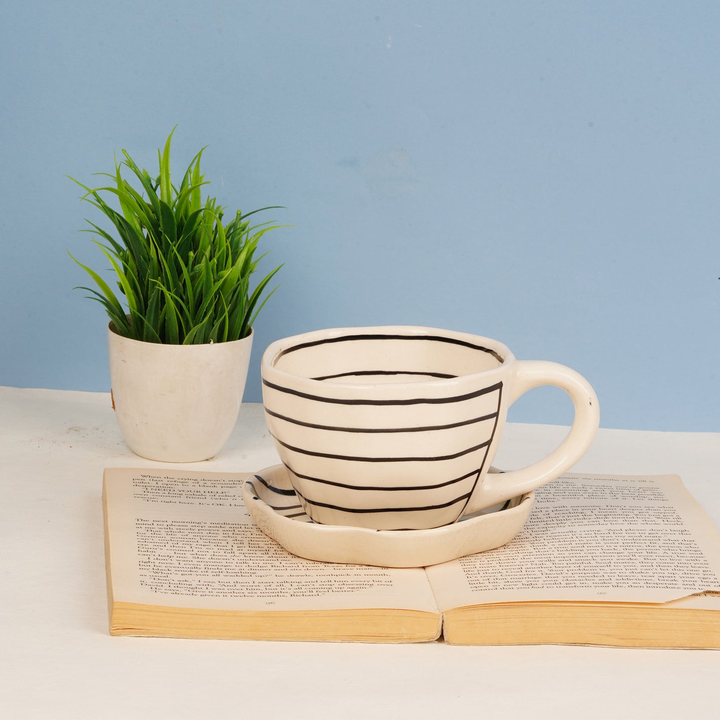 Cookie plate & striped cup