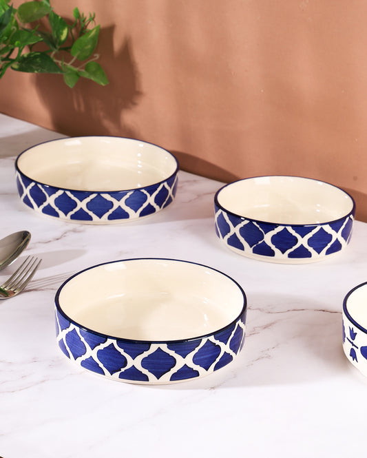 Indigo Geometrical flat bowl (set of 3)