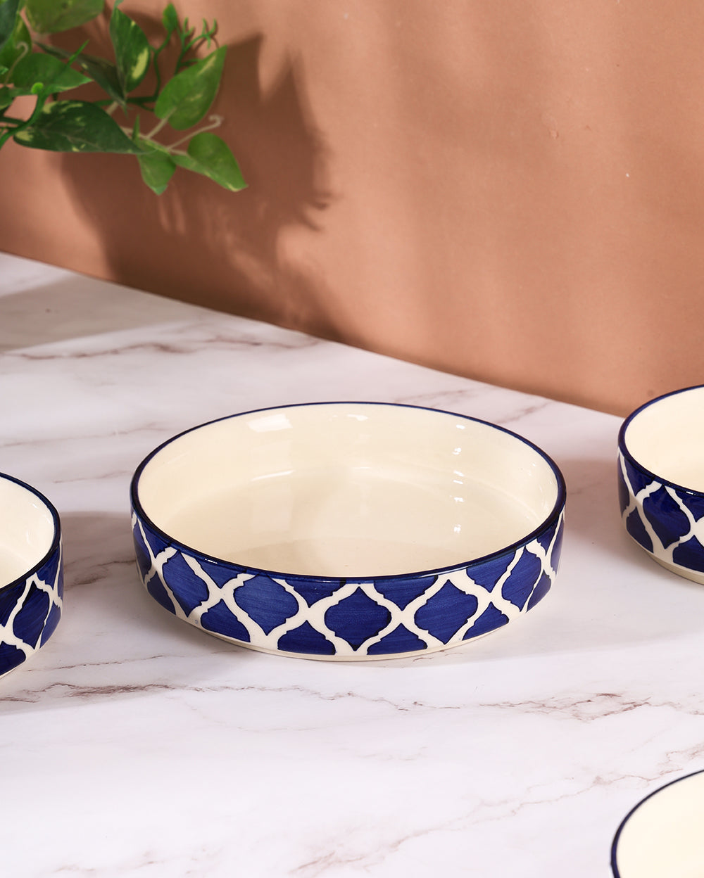 Indigo Geometrical flat bowl (set of 3)