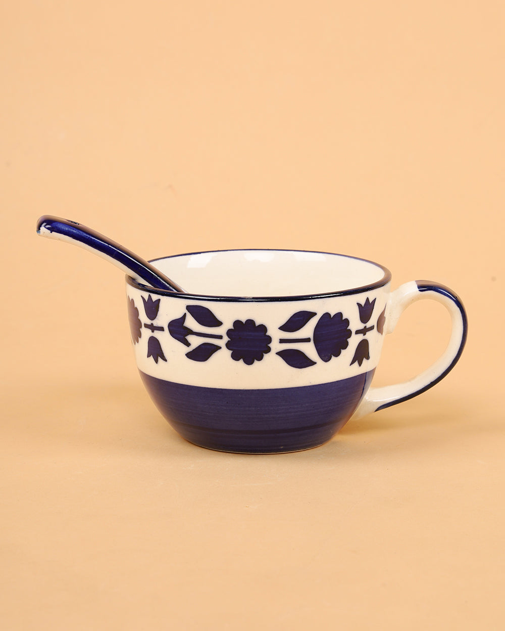 Floral soup mug with spoon